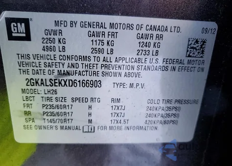 2013 GMC Terrain Sle из США, поврежденный, VIN 2GKALSEKXD6166903